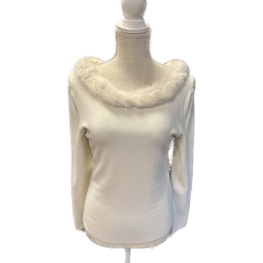 Cyrus Ivory Sweater with Rabbit Fur Trim